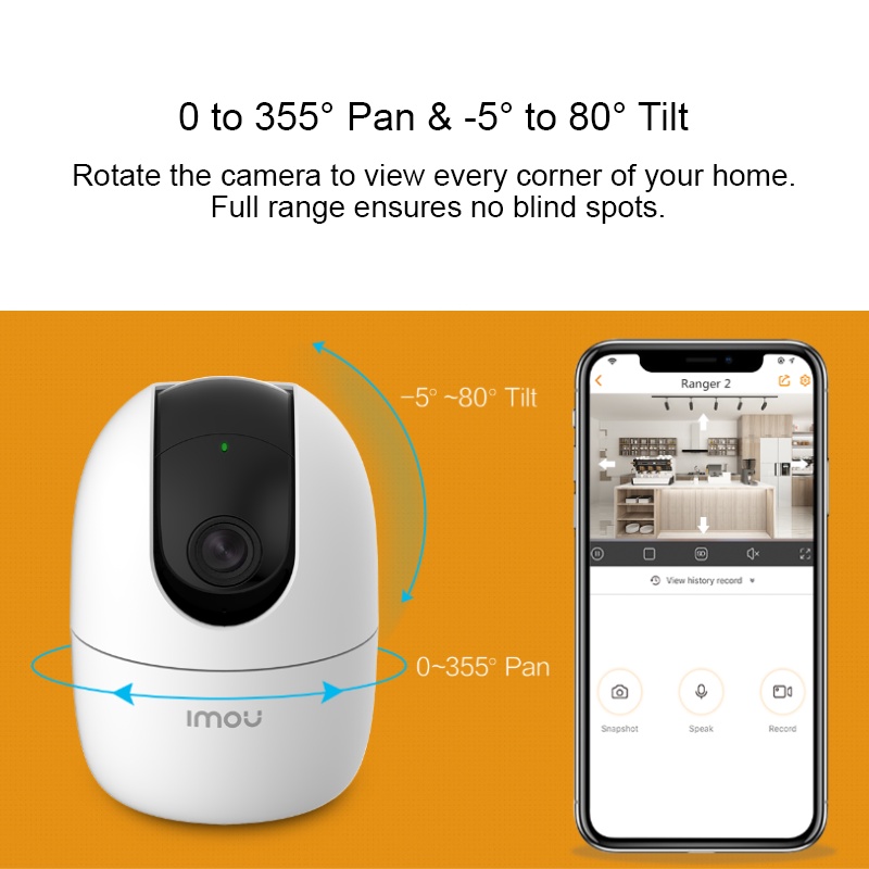 Imou Ranger 2 IP Camera CCTV Wi-Fi Indoor H.265 4MP QHD Pan &amp; Tilt for 360° Coverage Human Detection Smart Tracking Night Vision Privacy Mode