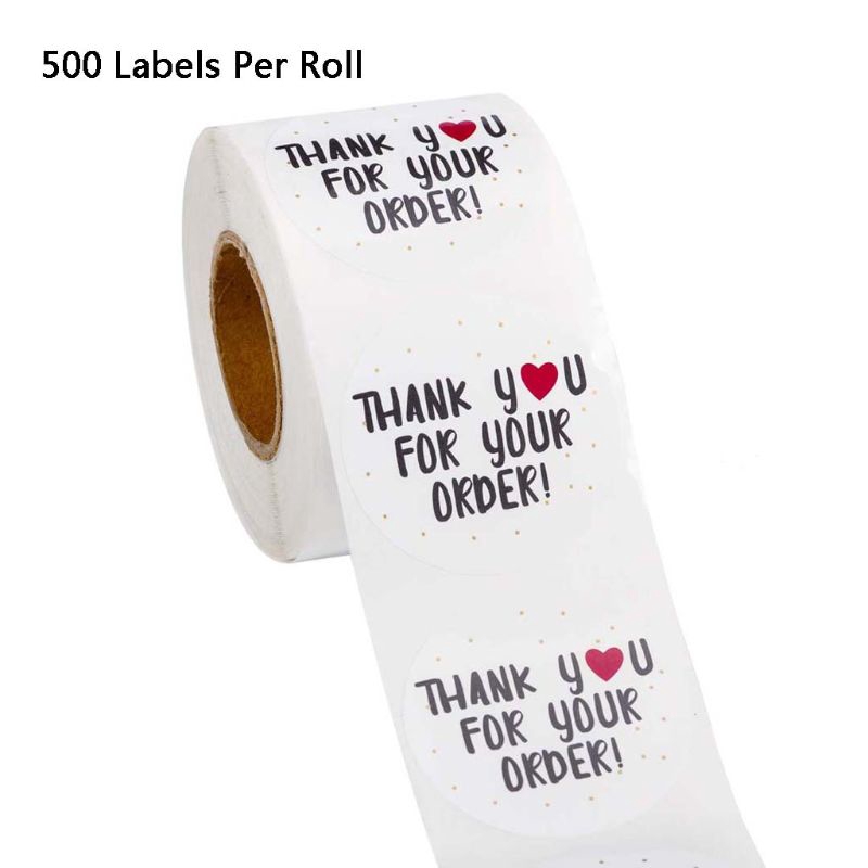 500Pcs/Roll Round Thank You for Your Order Heart Sticker Tags/Handmade Seal Labels/Scrapbook Stationery/Gift Food Decoration Stamp