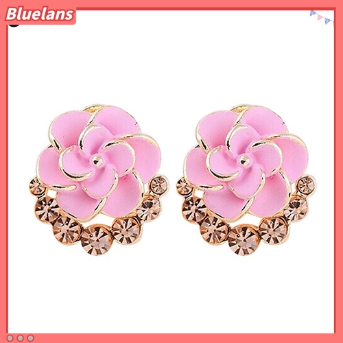 Bluelans Women Peony Camellia Flower Rhinestones Alloy Ear Stud Earrings Party Jewelry