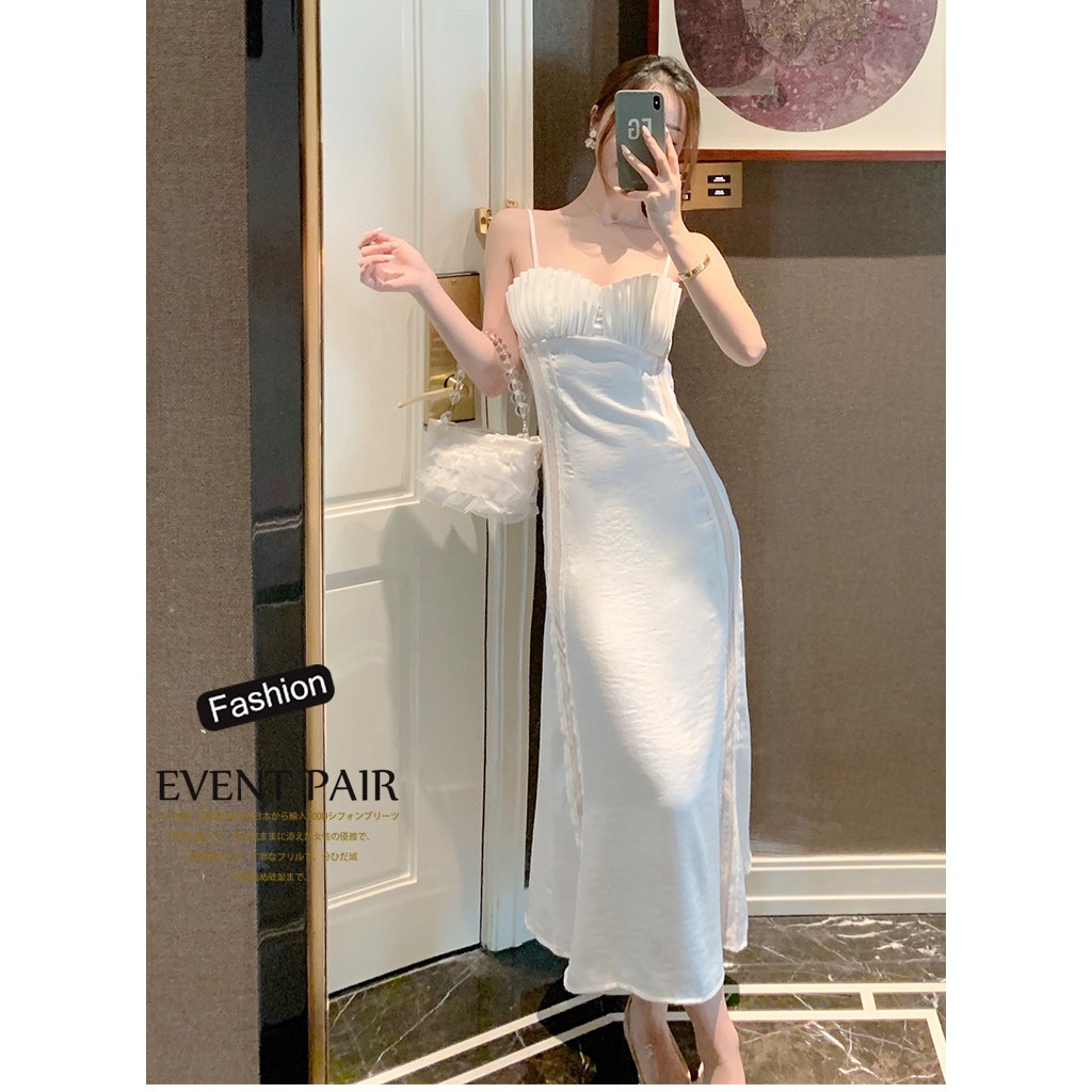 𝐑𝐄𝐀𝐃𝐘 𝐒𝐓𝐎𝐂𝐊 𝐒𝐀𝐅 - SCALLOP white sateen dress woman premium / korean summer dress / beachwear bali / 
