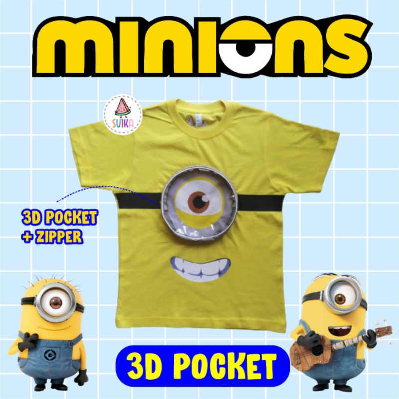 kaos pocket minion baju anak dewasa remaja tempat masker dompet hp