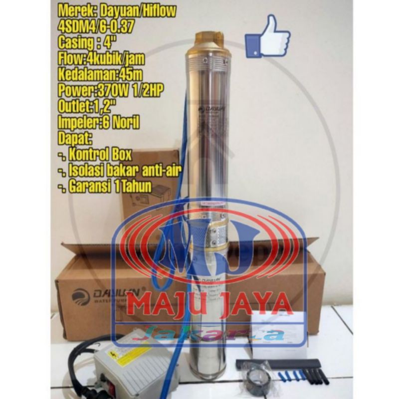 Pompa Satelit Sumur Dalam 1/2HP 380V Dayuan 4SDM4/6-0,37 Casing 4inch Submersible Pump