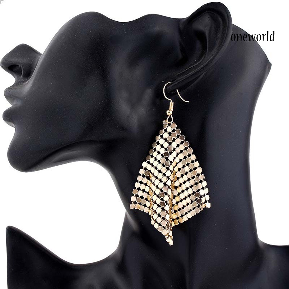 OW@ Fashion Women Sequins Mesh Dangle Drop Hook Earrings Club Evening Party Jewelry