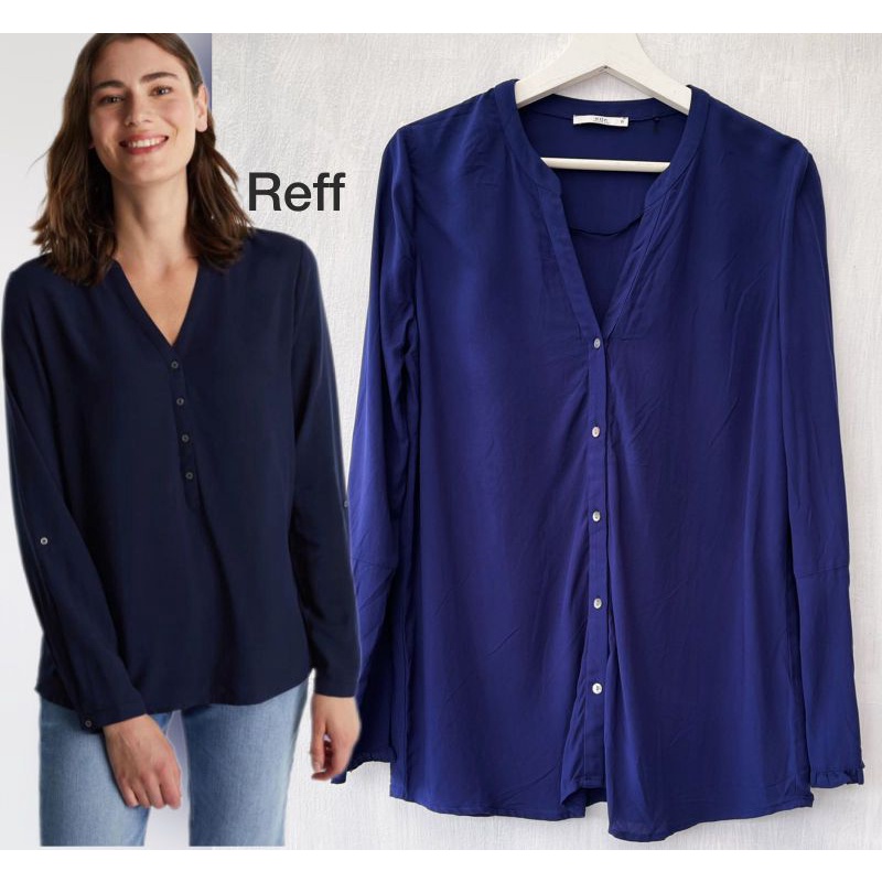 Edc ruffle sleeve navy blouse