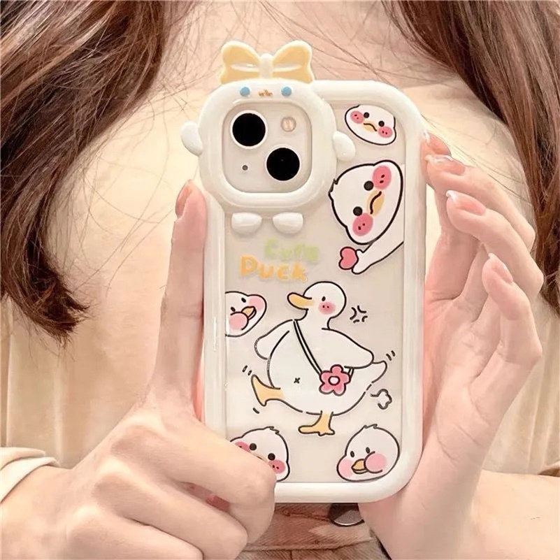 Soft Case Pelindung Lensa Kamera Motif Bebek Bahan TPU Anti Jatuh Untuk iPhone 14 13 12 11 Pro Max X Xr Xs Max 7 8 6 6s Plus SE 2020
