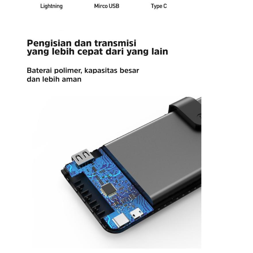 Powerbank 20000 mah 10000 mAh Power Bank Fast Charging Mini LCD with Kabel Data Type C Micro USB BAS