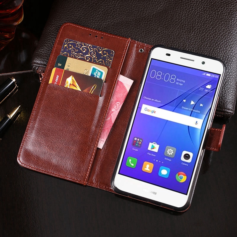 Casing Dompet Flip Case Huawei Y3 2018 2017 Kancing Magnetik Bahan Kulit Warna Polos