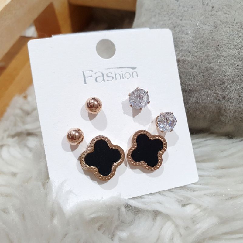 Anting Titanium stainless steel asli isi 3set earring premium Quality Anti karat anti alergi att020