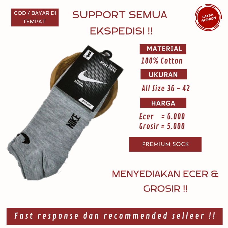 COD SATUAN DAN GROSIR Grosir Kaos Kaki Sport Olahraga Logo Nike Abu Kualitas Premium Kaos Kaki Olahraga Polos Tebal Nike