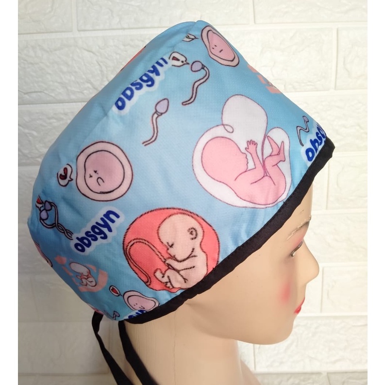 Head Cap /Topi Medis / Scrub Hat / Surgical Cap / Topi Dokter Custom Printing Motif Obgyn