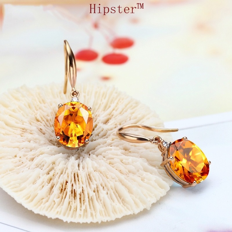 New Fashionable Golden Oval Citrine Stud Earrings