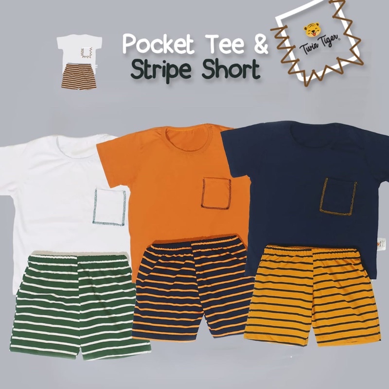 Twin Tiger Setelan Kaos Anak Tshirt Stripe Pocket Tee Sealife Set Baju Anak 0 -5 Th PART 2 CBKS