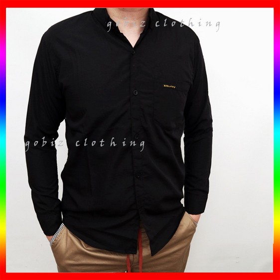 Baju Kemeja Pria Lengan Panjang Polos Hijau Tosca Katun Toska Premium Distro Kasual Formal XL |DF13-HITAM
