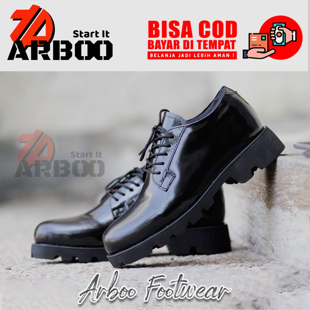 sepatu pdh Ujung Besi TNI sepatu POLRI sepatu SATPAM kulit asli kilap Merk ARBOO