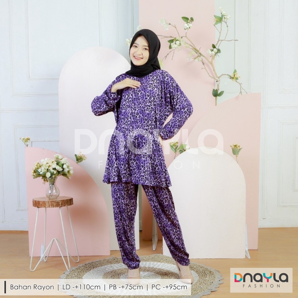 Daily Set Setelan Baju Wanita / Setelan Celana Panjang / Setelan Baju Wanita Motif Macan Leopard