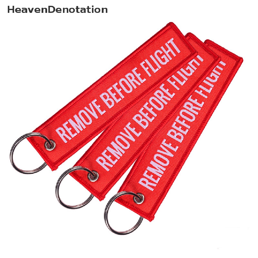 Gantungan Kunci Bordir Tulisan Remove Before Flight Bahan Polyester Ukuran 13x3cm