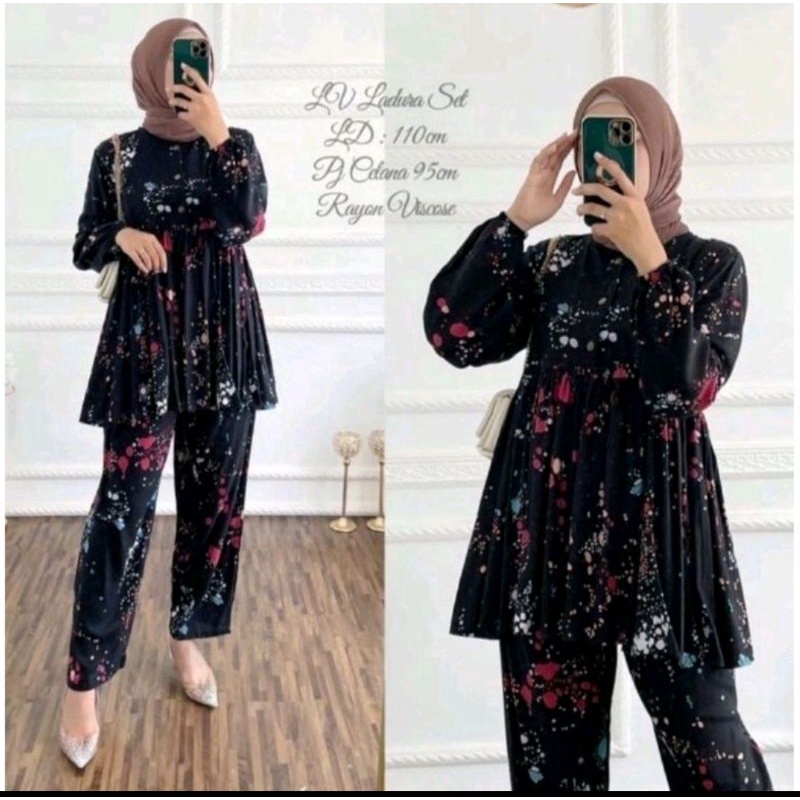 ONESET TUNIK / ONESET RAYON / SETELAN MOTIF BUNGA FLORAL  BKK  ONESET RAYON