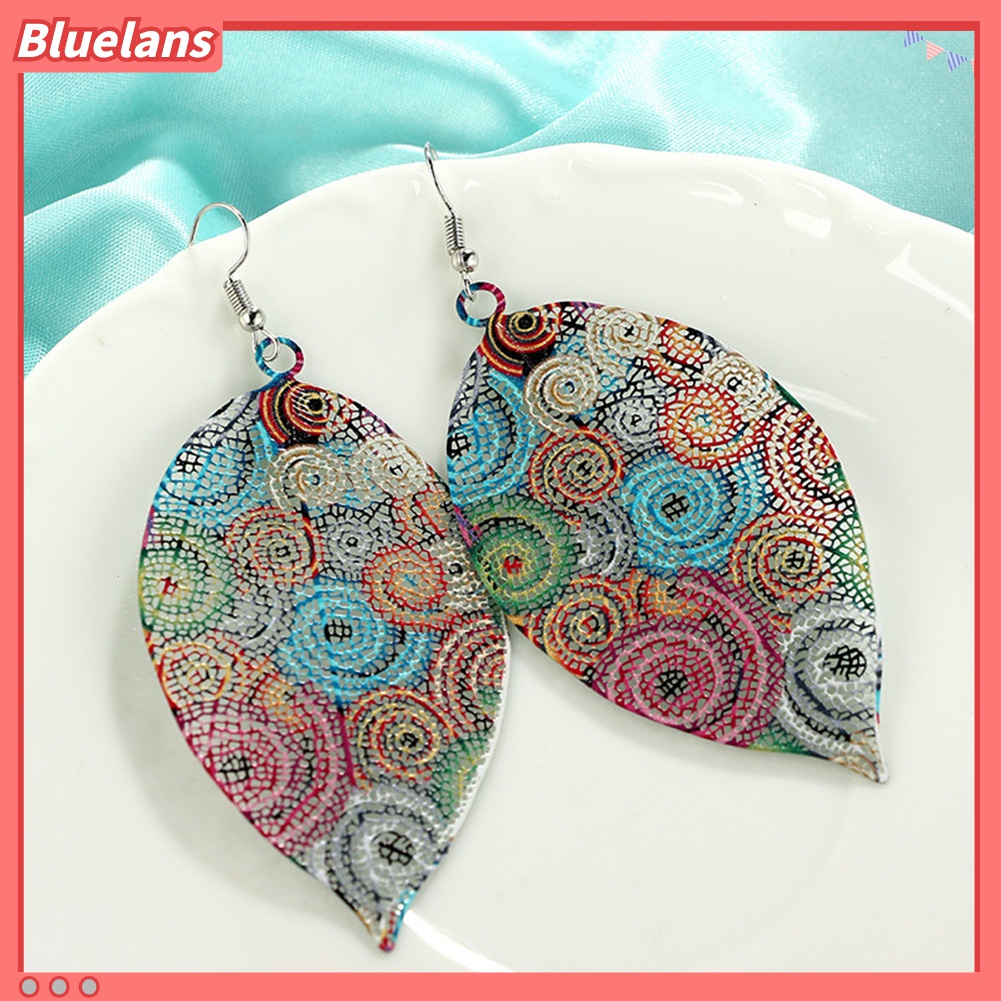 Anting Kait Bentuk Daun Rongga Warna-Warni Gaya Vintage Untuk Wanita