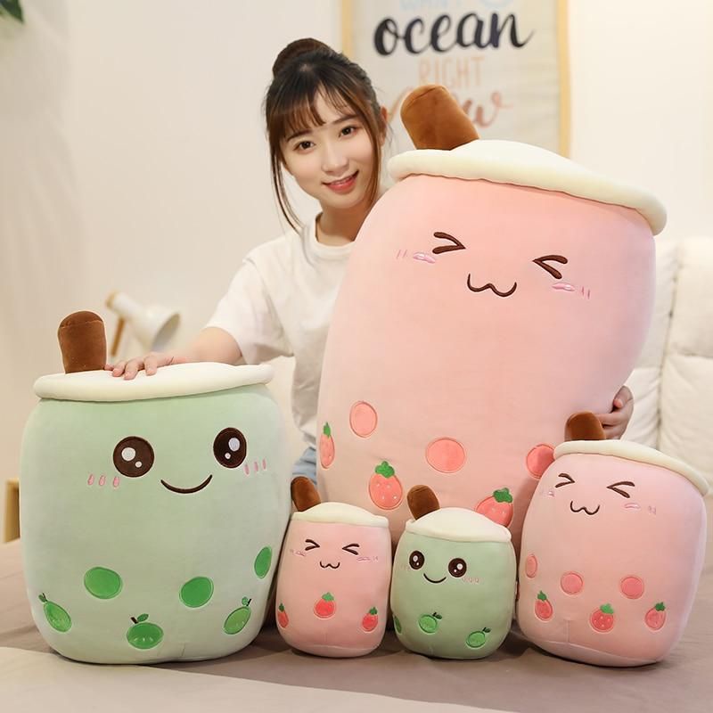 Boneka Boba Bubble Milk Tea Plush Cup bantal lucu buah minuman mewah boneka apel merah muda strawberry teh susu hadiah anak-anak/ pacar/ pasangan