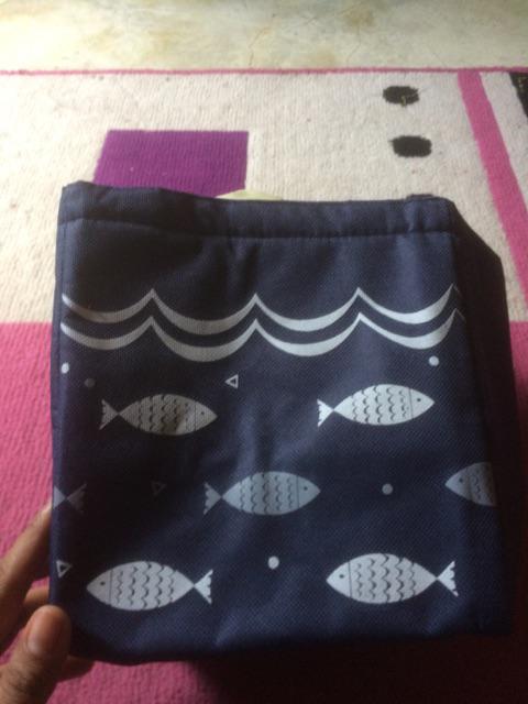 Lunch Bag Alumunium/ Cooler Bag/tas Bekal Motif Tote Fish Serut