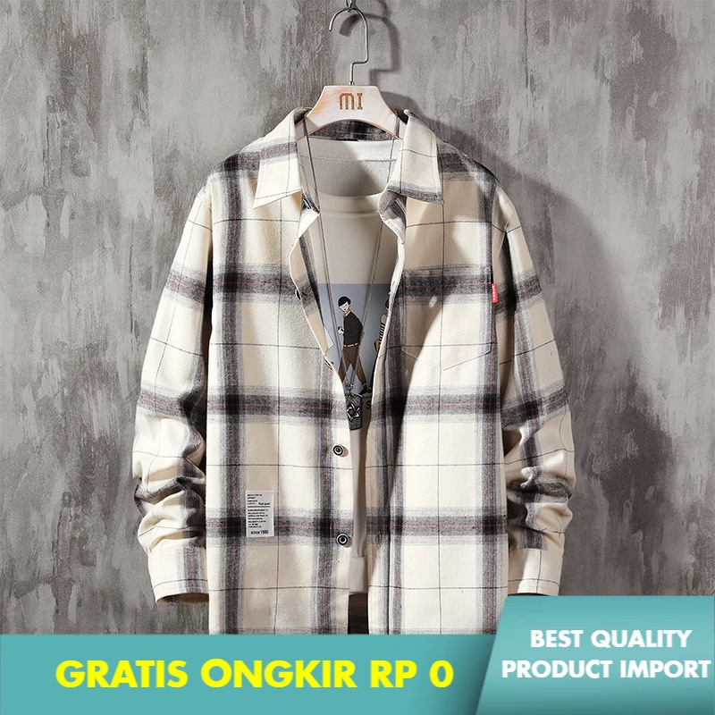 Kemeja Plaid  Pria Lengan Panjang  Korea Tren    Kasual Top  Mantel Impor