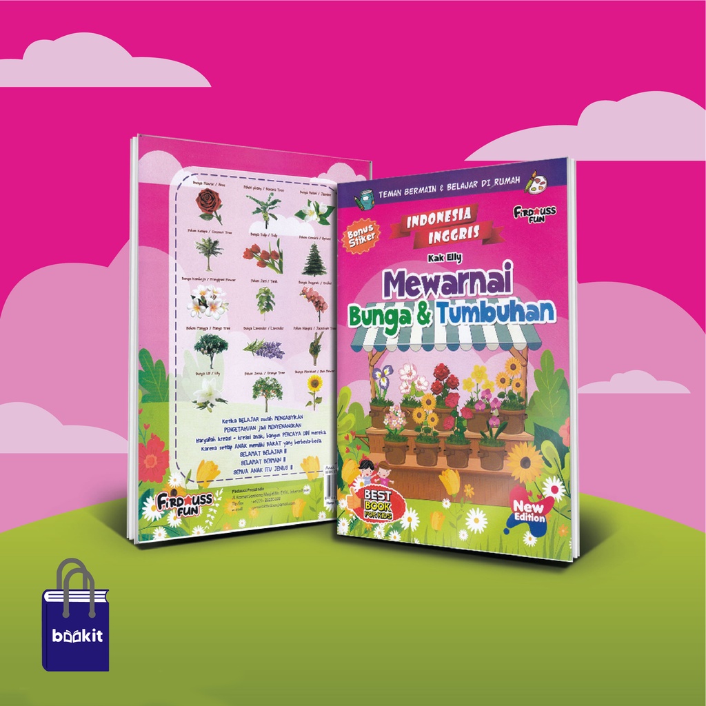 Buku Mewarnai Bunga & Tumbuhan Bonus Stiker (Indonesia-Inggris)