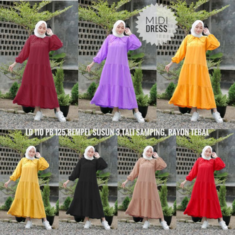 Gamis Susun Gamis Rempel Midi Dress Susun Tunik Rayon Tunik Rayon Polos Premium