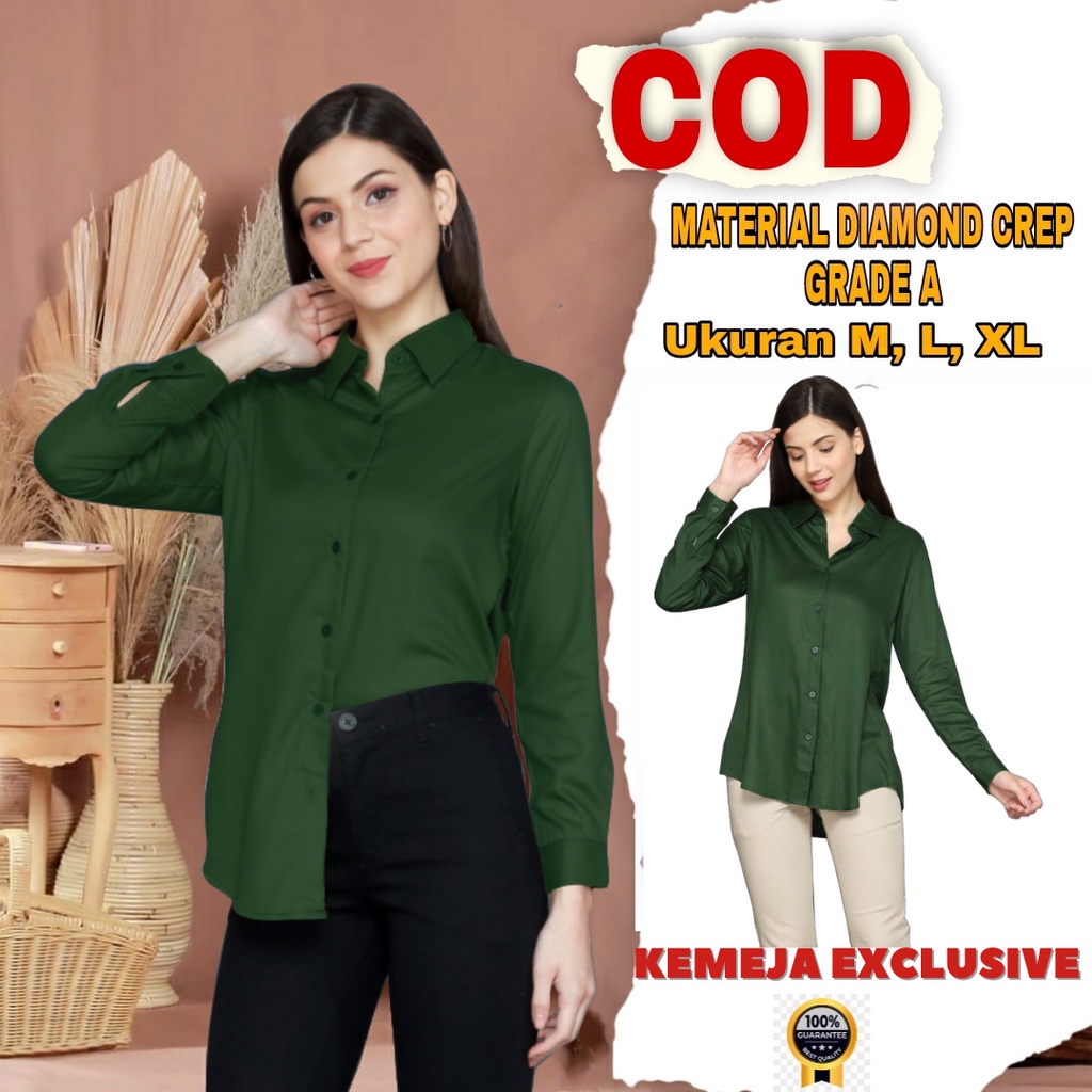 KEMEJA WANITA CASUAL KERJA KANTOR PUTIH POLOS PNS FORMAL LENGAN PANJANG BASIC KOREAN STYLE AMANDA SH