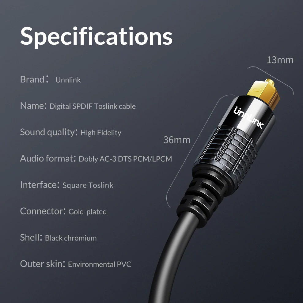 Unnlink Kabel SPDIF Toslink Audio Fiber Optic Male to Male 1 Meter - Black