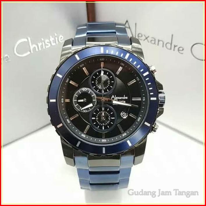 JAM TANGAN PRIA ALEXANDRE CHRISTIE AC 6141 BLUE BLACK MINERAL GLASS ORIGINAL