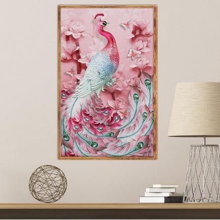 DIY Full Drill Diamond Painting - 5D Pink Peafowl Sitch Kit