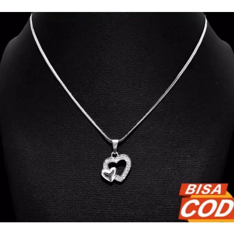 COD - Kalung titanium silver sirkon berkilau anti karat dan tahan selamanya