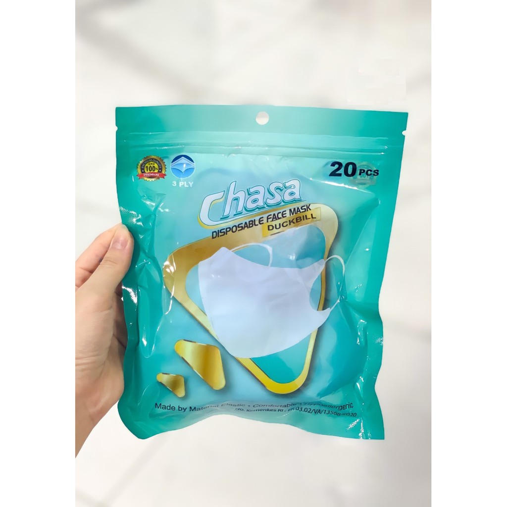 Chasa Duckbill SACHET Pouch isi 20pcs Masker 3ply Duckbill Dewasa Chasa - Big Plaza