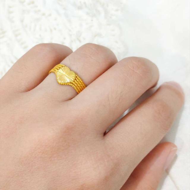 Cincin Emas asli model polos garis permata putih