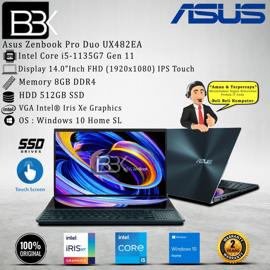 ASUS ZENBOOK PRO DUO UX482EA i5-1135G7 8GB 512GB SSD WIN10HSL OHS 2Yr