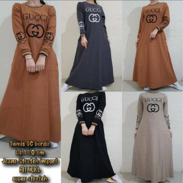 Pilihan Terbaik 2019 Gamis GG Gucci Bordir Bahan Jeans Super stretch Import