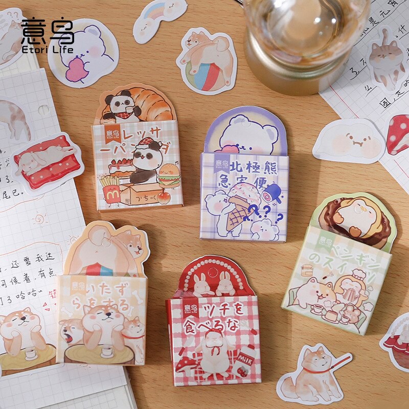 

45pcs Stiker Aesthetic Lucu Kotak Funny Cartoon Animals Dekorasi Diary Journal Scrapbook DIY
