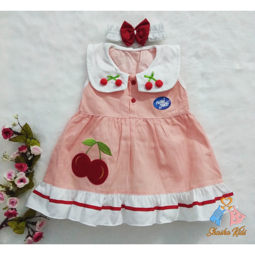 [S-019] Baju Bayi Perempuan /Dress Bayi Perempuan Planet Kids  motif jeruk cantik  Elegan  Murah 3-6 bln Bonus BANDANA