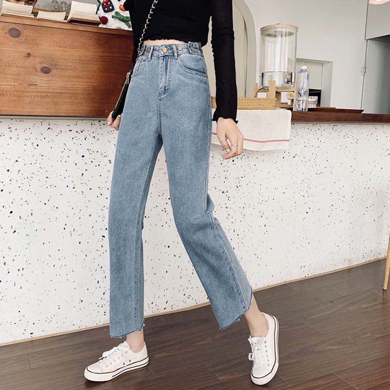 korean celana jeans wanit//straight leg jeans wanita//tcelana jeans high wais kekinian