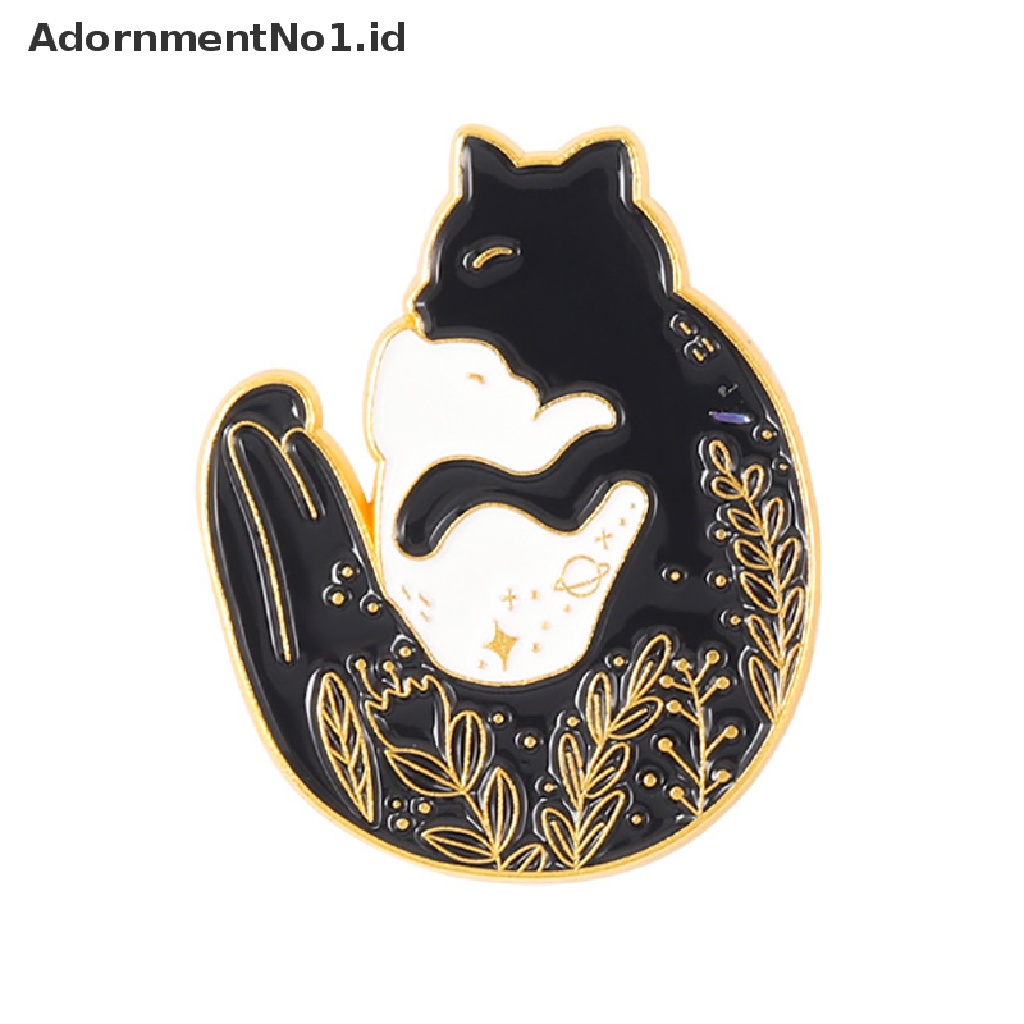 (AdornmentNo1) Bros Pin Enamel Desain Kucing / Rusa / Koi Keberuntungan Warna Hitam