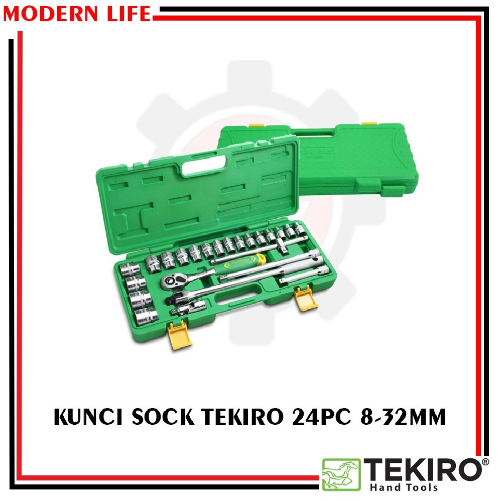 KUNCI SOK TEKIRO SET 24 PCS SOK SET 8 - 32 MM BOX PLASTIK 6PT 1/2inch