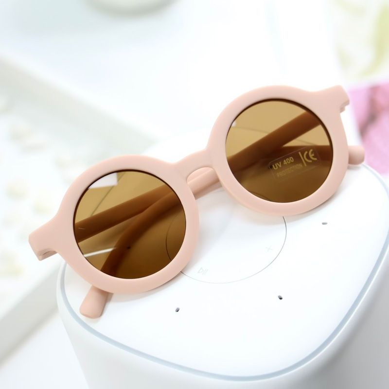 Kacamata Anak ANTI RADIASI BLUERAY dan UV Sunglasses Frame Bulat Lensa Hitam Bayi Balita-AN - Soft Pink