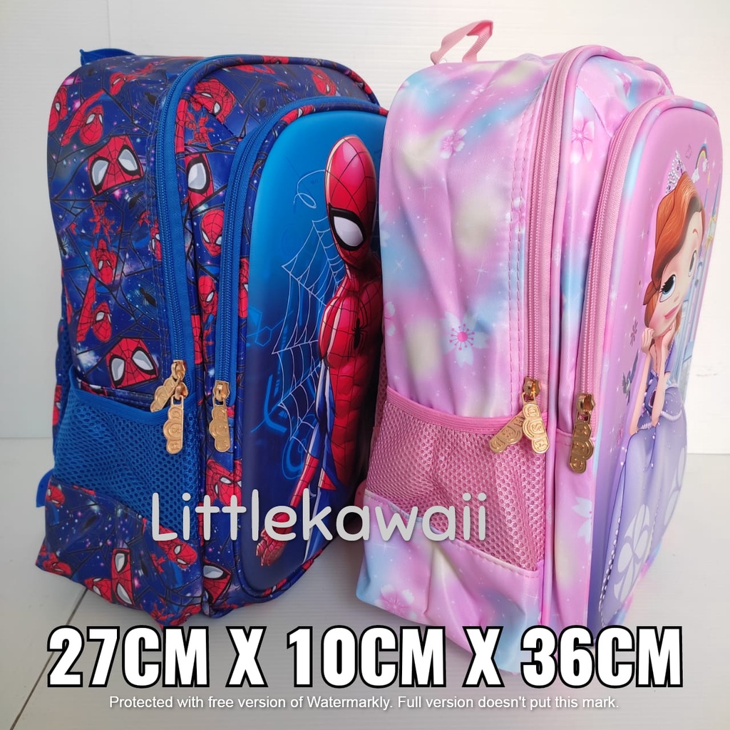 LK/Tas Ransel Sekolah Anak Emboss Hardcase Sofia Spiderman Captain America PAUD TK SD L Import