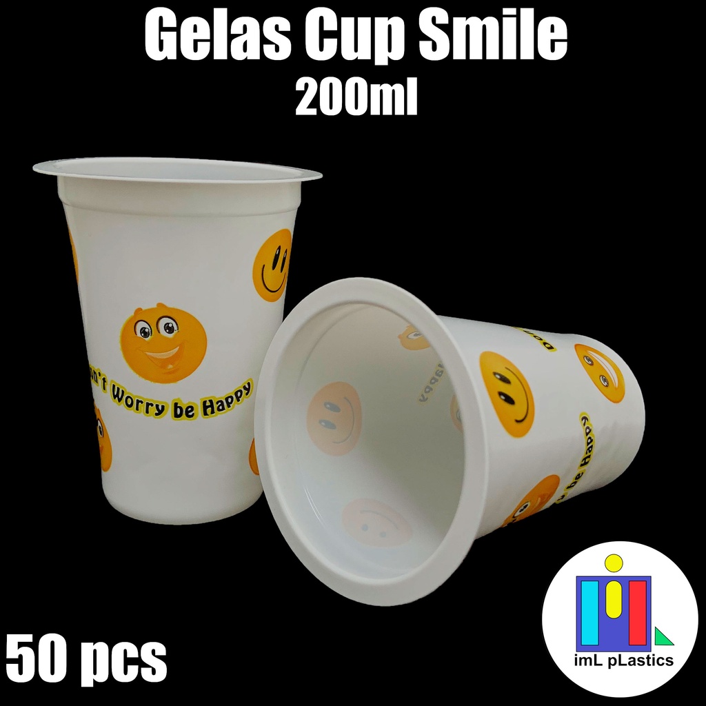 Gelas Plastik Smile / Emoticon Cup 200 ml - isi 50 pcs