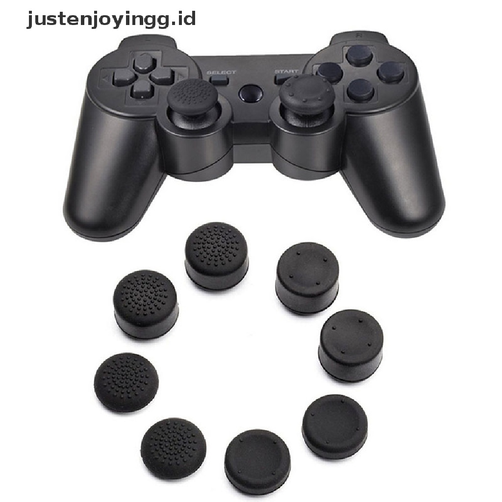 // justenjoyingg.id //  8pcs Black Silicone Thumb Stick Grip Cover Caps For PS4 Game Analog Controller ~