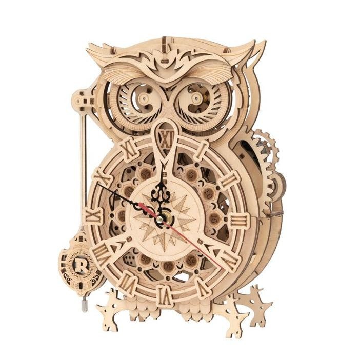 ROLIFE Robotime Owl Clock Lk503 Battery Mechanical Gears Kit Hobby And Toy Collection