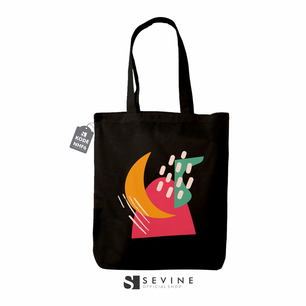 Sevine Tote Bag Resleting Tas Wanita Totebag Abstract Nordic Aesthetic Black Series Hitam - NHF 6