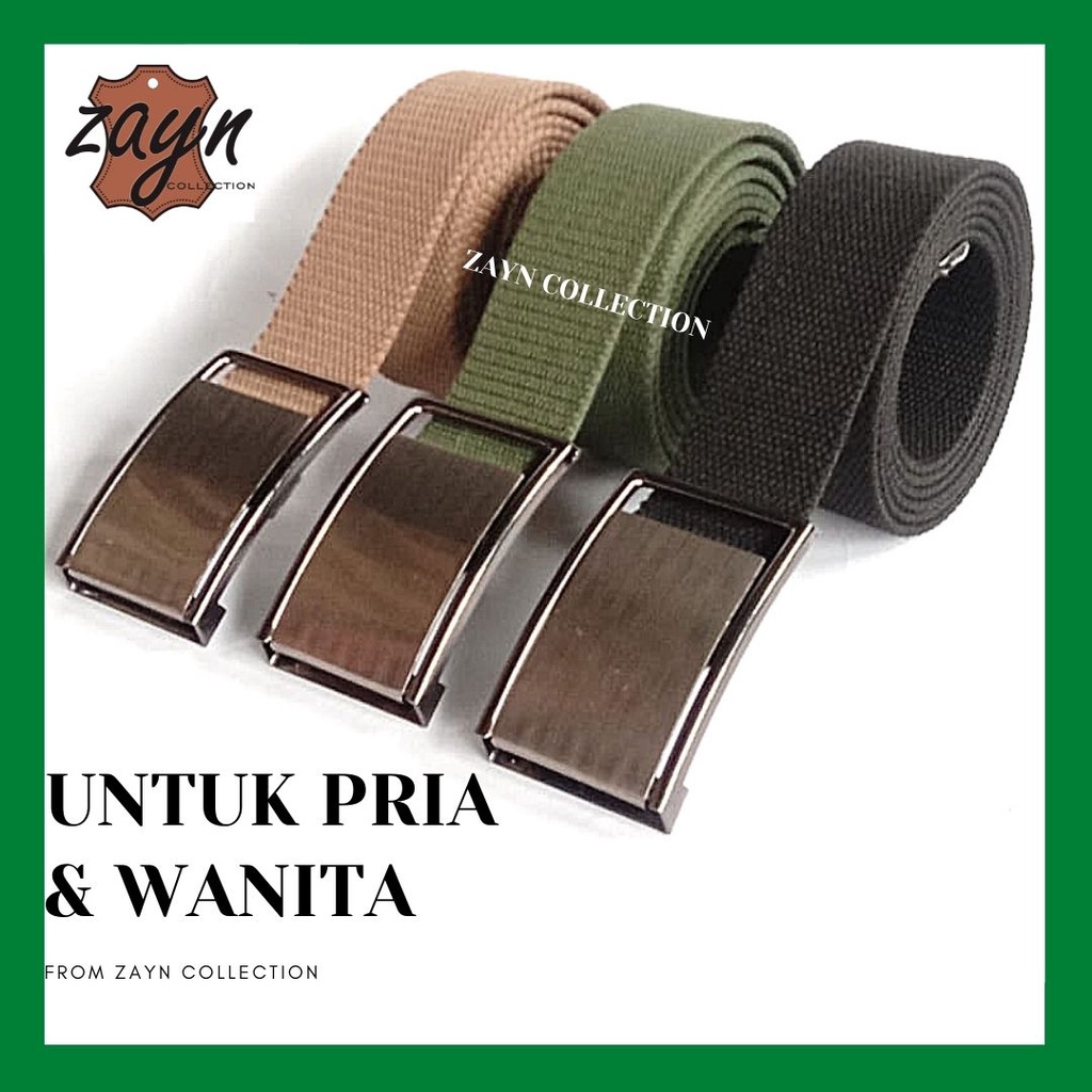 Ikat Pinggang Pria Kanvas Sabuk Nylon Unisex Cewek Gesper Cowok Katun Tebal Tactical Panjang Jumbo