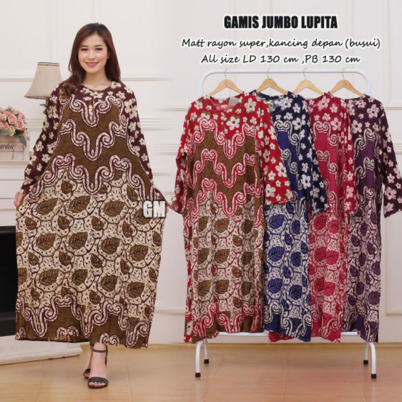 DASTER PANJANG JUMBO BUSUI DADA KANCING BATIK ADEM MURAH LENGAN PANJANG-LDJ. Lupita