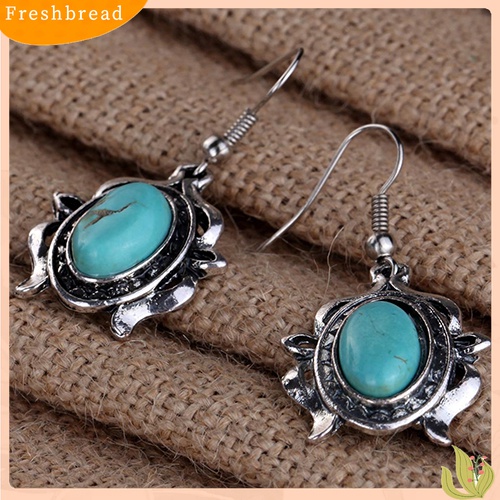 Terlaris Women's Hollow Tibetan Oval Turquoise Bib Collar Necklace Earrings Jewelry Set
